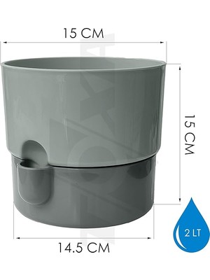 4 Adet Dora Saksı Dekoratif Tabaklı Çiçek Kaktüs Saksısı Parlak Plastik Saksı (Gri, 2 Litre)