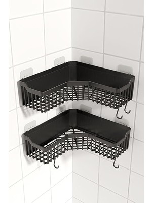 Home Banyor Köşelik Yapışkanlı Banyo Rafı, 2'li Banyo Düzenleyici, Duş Rafı Organizer Şampuanlık, Plastik