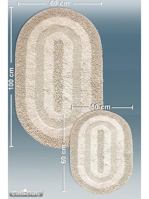 Pamuk El Tafting Banyo Paspas Seti, Banyo Halısı Cottonway 2 Li Set 60X100-60X50 (Bej)