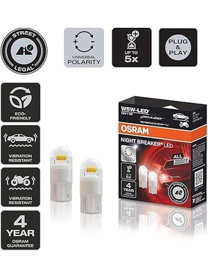 T10 W5W LED Night Breaker Plaka Park Içmekan Ampulü, 12V 1W, 2'li Paket, Universal Polarite, 4 Yıl Garanti