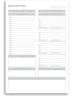 Tanıtım Masaüstü Ders Çalışma Planlayıcı | 60 Yaprak | 17X24 cm | Günlük & Haftalık Program Defteri | Öğrenci Planlama Bloknotu