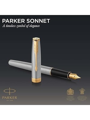 Sonnet Paslanmaz Çelik Altın Tasarımlı Dolma Kalem, Orta Kalınlıkta Uç, Mavi Mürekkep