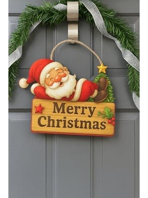 Ayko Keyifli Baba Yılbaşı Ahşap Kapı Süsü Kapı Süsü, Yılbaşı Süsü Yılbaşı Temalı Hediyeler (25-20 Cm)