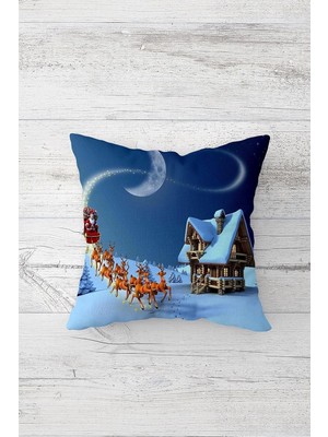 Ayko Pelangi Yılbaşı Tema Kar Desenli Çift Tarafı Baskı Gizli Fermuar Yastık Kılıfı Kırlent Koltuk Yastık Kılıfı, Mavi 45 x 45, 24691172845451