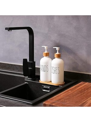 2'li Lüx Cam Sıvı Sabunluk, Mutfak ve Banyo Için Modern Cam Sıvı Sabunluk, Doldurulabilir ve Pompalı Trend Desenli (Beyaz)