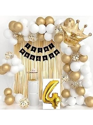 Ayko Kral Taçlı Yaş Folyolu Doğum Günü Beyaz Balon Seti BMCNM846