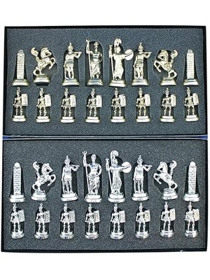 Boy Metal Roma Satranç Takımı Parlak ve Ceviz Tahtası