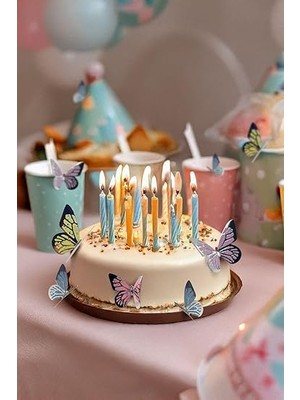 Gümüş Yaldızlı Soft Renkli Kelebek Parti Süsü, Dekorasyon ve Balon Süsleme 48 ADET,PM-979