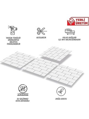 Kendinden Yapışkanlı Metro Karo Desenli Pvc Karo, Yapışkanlı Fayans Kaplama, Fayans Çıkartması, Zemin Duvar Karosu 30X30 cm (4 Adet / 0,36 M²)