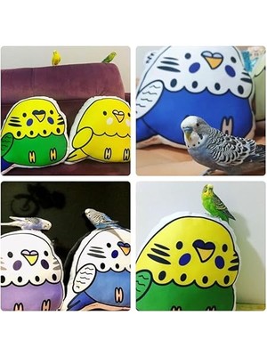 Arkadaşım Muhabbet Kuşu 3 Boyutlu Yastık Kuşlu Hediye Beyaz Açık Mavi