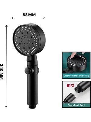 Turbo Pervaneli Basınçlı Duş Başlığı Seti | 5 Fonksiyonlu Sprey Modu, Ergonomik Tasarım, 150 cm Esnek Hortum ve Mafsallı Tutucu, Yüksek Basınç Su Tasarruflu Duş Sistemi