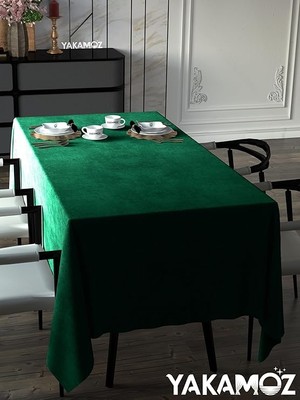 Zümrüt Yeşili Kadife Dokulu Masa Örtüsü Dertsiz Velvet Touch Serisi