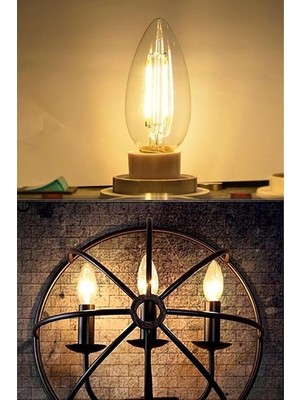 LED Filament Ampul 4 Watt E14 Duy Sarı Işık Dekoratif Vintage Aydınlatma (1, Amber Cam C35)