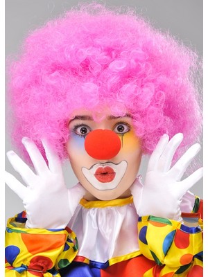 Urfakent Pembe Renk Kıvırcık Afro Bonus Peruk Takma Saç ve Kırmızı Burun Seti