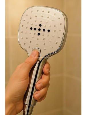 Spiralli Duş Başlığı Seti, 3 Fonksiyonlu Tuşlu Geniş Gövde Krom Duş Başlığı, 150 cm Duş Hortumu, Mafsallı Başlık, Vida ve Dübel Dahil, Su Tasarruflu, Duvara Monte Banyo Takımı
