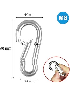 Karabina 8 mm Yaylı Kanca Paslanmaz Çelik Kilit Olta Dağcılık Kamp Malzemeleri Salıncak Anahtar Askı Kilidi 5 Adet