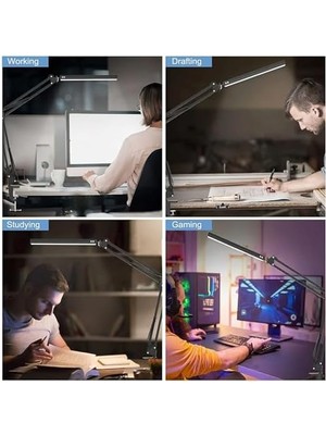 Ayko LED Klipsli Masa Lambası - Göz Bakımı 3 Işık Modu x 10 Parlaklık Seviyeleri Masa Lambası - Siyah