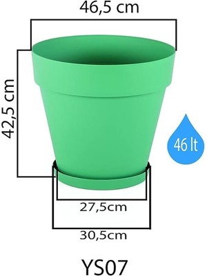 Saksı Drenaj Aparatlı Tabaklı Dekoratif Saksı 46,5cm, 46 Litre Antrasit