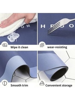 Ayko Netmarkt Modern Tasarım Banyo Paspası, Süper Emici, Kaymaz Taban, Mavi ve Lacivert,hızlı Kuruyan,kolay Temizlenen Zemin Paspası (60X40CM)