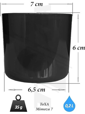 4 Adet Mimoza Saksı Küçük Boy Plastik Kaktüs Sukulent Saksısı (Siyah, 0.2 Litre)