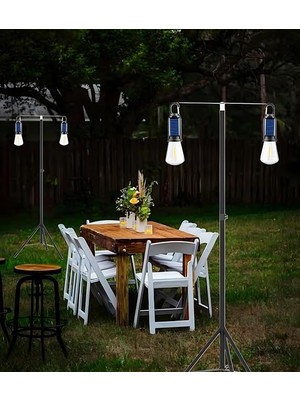 2 Lambalı, Askılı, 3 Modlu, Şarjlı, LED Solar Güneş Enerjili, 2 mt Metal Standlı, Su Geçirmez, Kitap Okuma Işığı, Kamp, Avcılık, Balıkçılık, Garaj, Güverte, Balkon Dekorasyonu, Karavan (Oval)