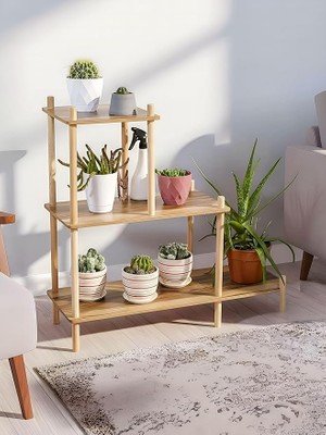Katlı Ahşap Çiçeklik Rafı, Dekoratif Saksı Standı, Çiçeklik, Çiçek Sehpası, Çiçek Rafı, 79X72X29 Cm, Çok Amaçlı Bitki Organizatörü, Asude Home, No1