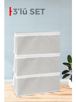 Kapısı Baza Altı Düzenleyici Kumaş Hurç Büyük Boy Organizer (65 x 45 x 22) (3 Adet Gri Büyük Boy)