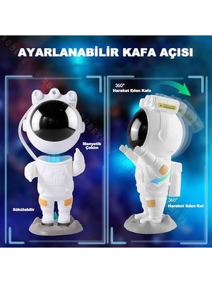 Ayko Astronot Projektör Gece Lambası - Uzaktan Kumandalı Çok Renkli Yıldızlı Gece Lambası - Zamanlayıcılı
