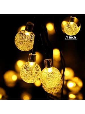 Solar Işık Zinciri, Dış Mekan, 7 M, 50 Led, Kristal Küre Solar Işık Zinciri, Işık Sensörlü Sıcak Beyaz, 8 Mod, IP65 Su Geçirmez Dekorasyon, Bahçe, Teras, Düğünler, Partiler,