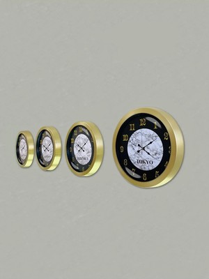 Kasva Concept 36 cm Prinç Metal Siyah Kadran 4 Adet Set Otel Dünya Saati