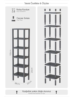 Life 6 Katlı Siyah Plastik Banyo Mutfak Rafı MIT1045