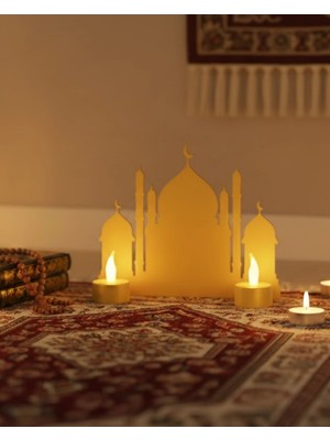 Epilons 3D LED Mumlu Cami Dekorasyonu 2 Adet Pilli Mum Hediyeli