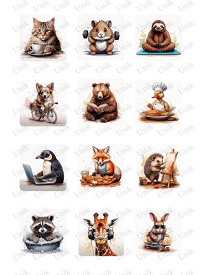 Ayko Unik Cute Animals - Sevimli Hayvanlar - Tek Sayfa 8 Set