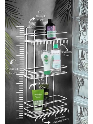 Boyu Paslanmaz Düz Banyo Köşeliği Şampuanlık Banyo Rafı Beyaz