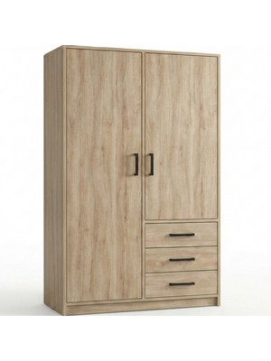 Crean Mobilya 2 Kapaklı 3 Çekmeceli Genç ve Yatak Odası Gardırobu 120X180 cm Ahşap Desenli Kolay Kurulum