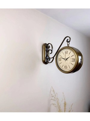 Kasva Concept Çift Taraflı Antiquing Istasyon Duvar Saati - 36X25 cm