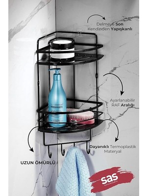 Haus Yapışkanlı Ömür Boyu Paslanmaz Kristal Ayarlanabilir Raf Banyo Düzenleyici Şampuanlık Lk-02 Sssk