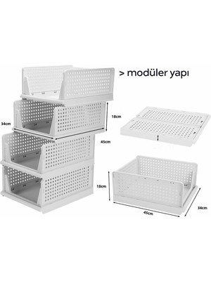 Raylı Elbise Dolap Içi Organizeri - Mutfak Banyo Düzenleme Depolama Üst Üste Dizilebilir (1, Beyaz)