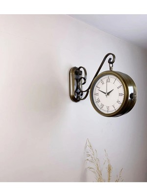 Kasva Concept Çift Taraflı Romen Istasyon Duvar Saati - 36X25 cm