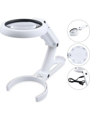 Epilons USB Şarj Edilebilir Katlanabilir 3.510X Büyüteç 8 Ledli Masa ve Eliçin Taşınabilir Büyüteç FS90RC