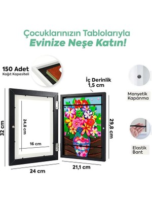 Resim Sanat Çerçevesi – Mıknatıslı Kapaklı, Duvara Asılabilir, Etkinlik Sergileme Çerçevesi, Çocuk Çizimleri Için Katlanabilir Çerçeve, A4 (Ahşap)