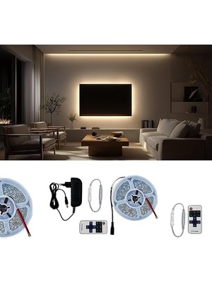 Metre Günışığı Şerit LED Kumandalı Dimmer Anahtar Tak Çalıştır Hazır Set Adaptör Dahil, Açma-Kapama, Parlaklık Ayarı Yapılabilir, Mutfak, Tezgah, Dolap Içi, Ayna, Tv Ünitesi Aydınlatma