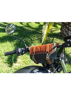 Çantası, Motosiklet Gidon Çantası, Deri, Geçme Kilitli (Yeşil)