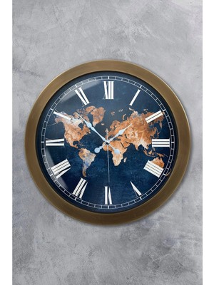 Kasva Concept Hediyelik 36 cm Eskitme Metal Dünya Haritası Duvar Saati