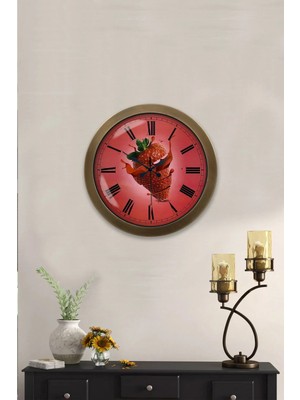 Kasva Concept Hediyelik 36 cm Eskitme Metal Çilekli Mutfak Duvar Saati