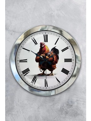 Kasva Concept Hediyelik 36 cm Krom Metal Horoz Roma Rakamlı Duvar Saati