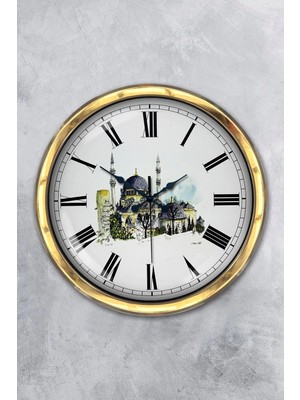 Kasva Concept Hediyelik 40 cm Gold Metal Yeni Cami Duvar Saati