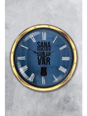 Kasva Concept Hediyelik 40 cm Gold Metal Çay Duvar Saati