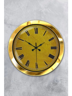 Kasva Concept Hediyelik 36 cm Gold Metal Sarı Duvar Saati