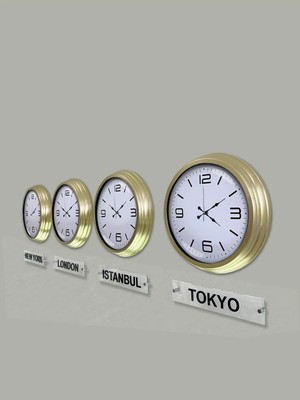 Kasva Concept 40 cm Prinç Metal Beyaz Kadran 4 Adet Set Tabelalı Otel Dünya Saati